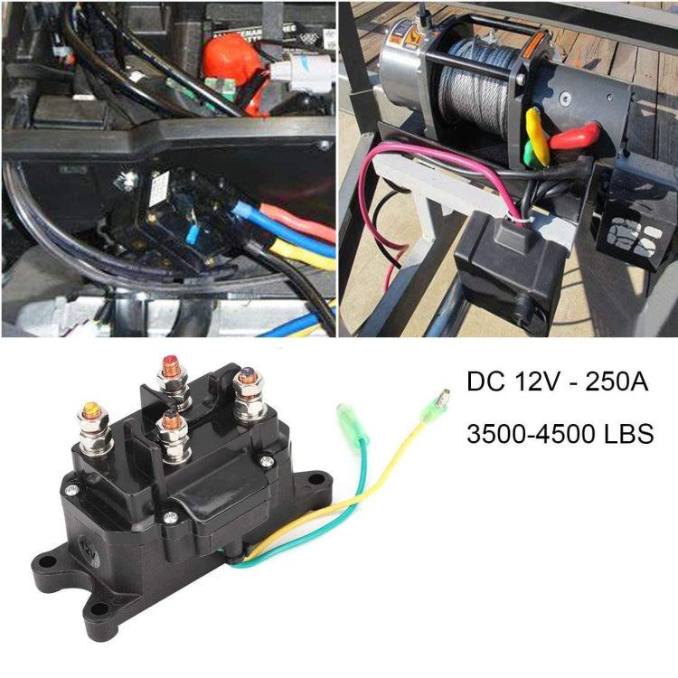 Winch relay solenoid contactor labeled DC 12V-250A, 3500-4500 LBS