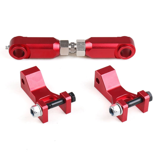 Red ATV front and rear lowering kit links with bushings and mounting hardware
