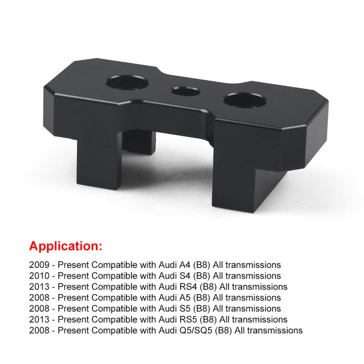 Black transmission mount insert bushing bracket with three holes and two raised legs