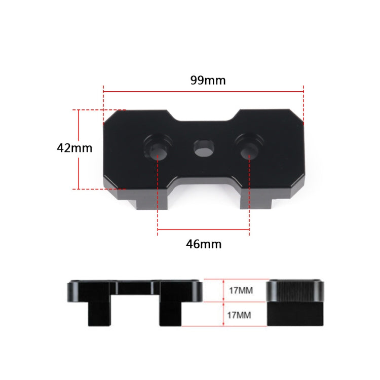 Black transmission mount insert with labeled dimensions (99mm, 42mm)