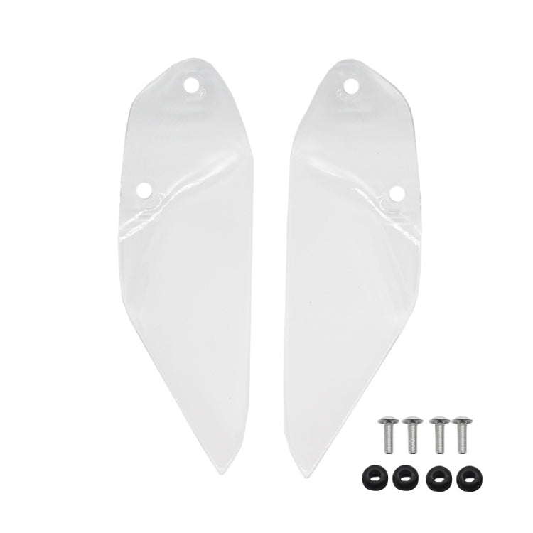 Motorcycle side windshield set, clear panels with mounting holes and screws