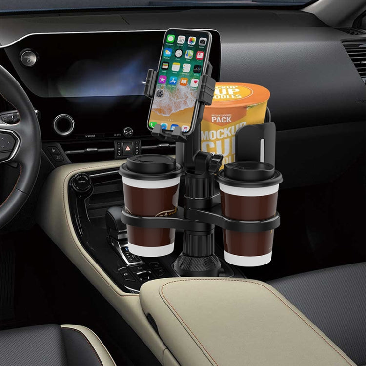 Car cup holder with phone stand, two double cup inserts, black and brown