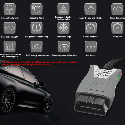 Grey OBD2 USB diagnostic scanner adapter with multi-pin port and cable