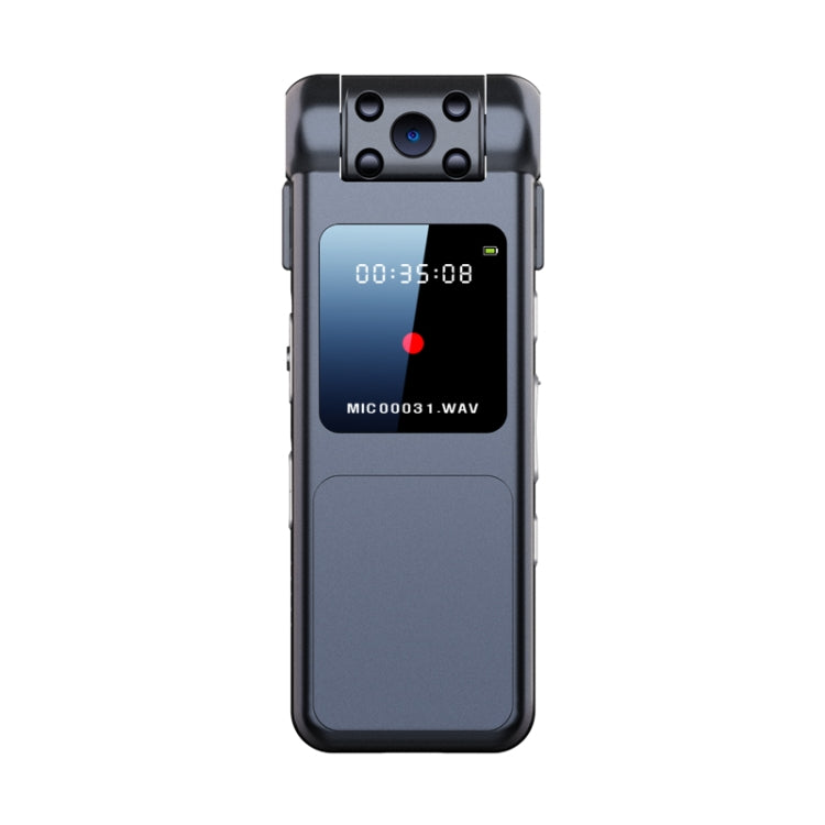 Compact video recorder showing 00:35:08 on screen, red record indicator, top lens