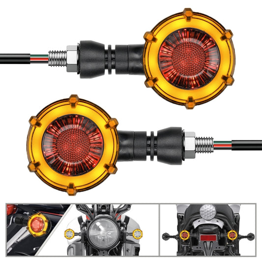 1 Pair Motorcycles Universal Rotating LED Dual-color Flow Turn Signal Light