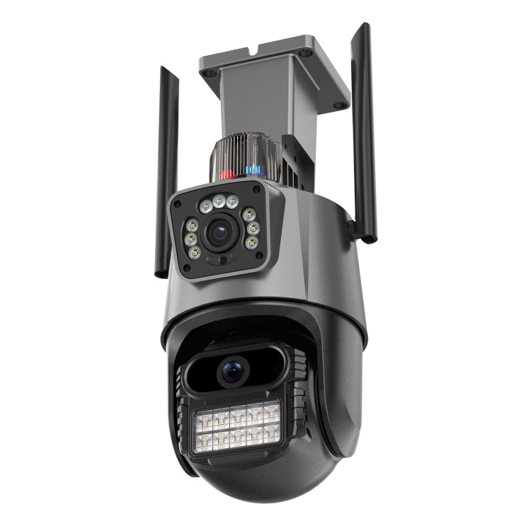 Dual-lens spherical Wi‑Fi security camera with LED light bar and twin antennas, gray