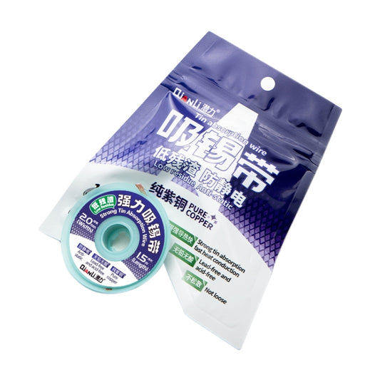 QianLi solder wick wire on sealed blue package with light blue spool