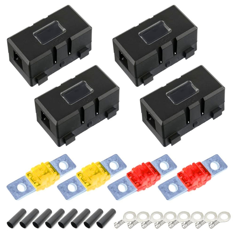 4-in-1 ANS-H car fuse holder kit with black fuse holders, mixed fuses, ring terminals