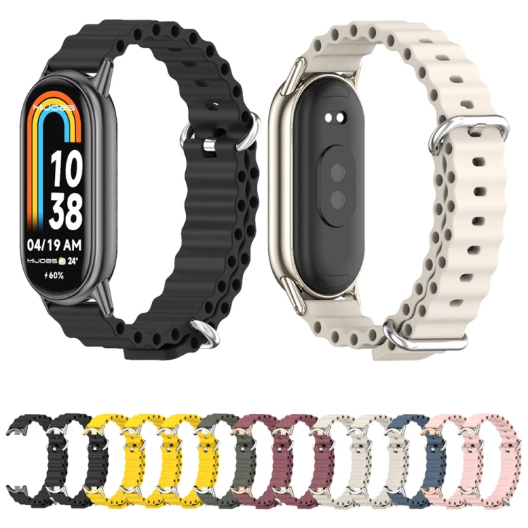 Breathable silicone watch bands in black and light beige, shown front and back