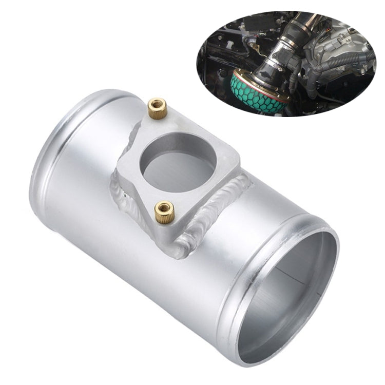 Silver aluminum intake sensor mounting flange base with circular openings and two studs