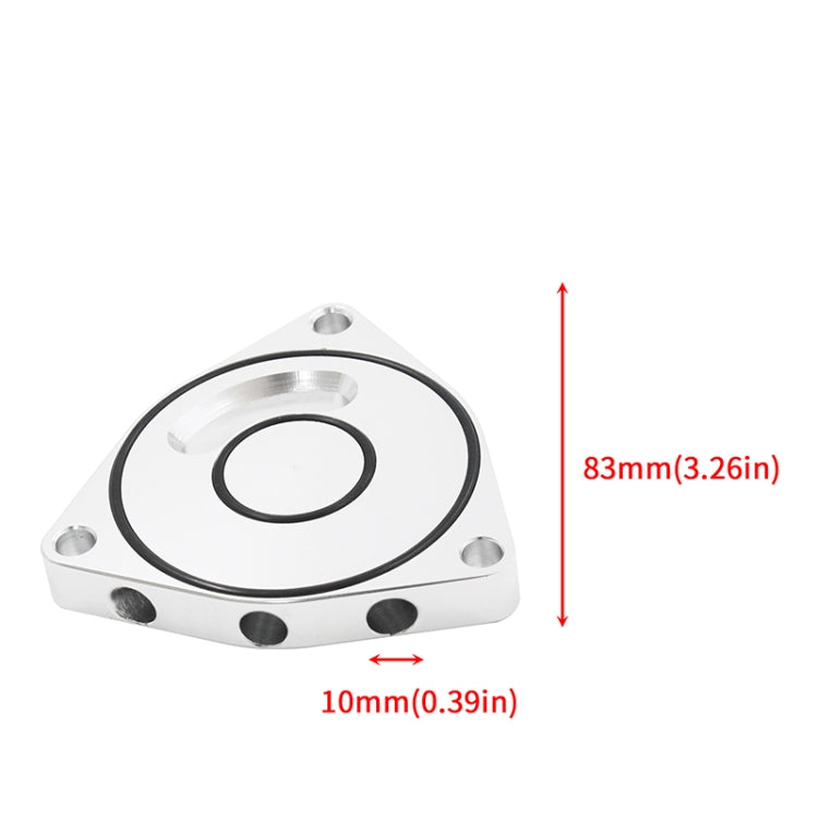 Silver turbo blow-off valve plate spacer with 83mm and 10mm size markings