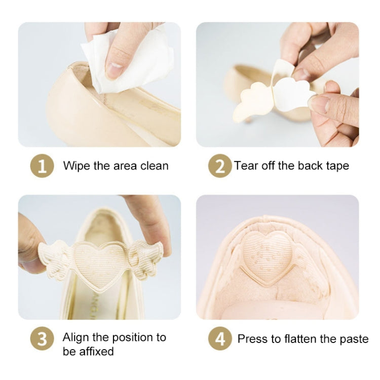 High heel anti-wear sponge sticker application steps: wipe, peel, align, press flat