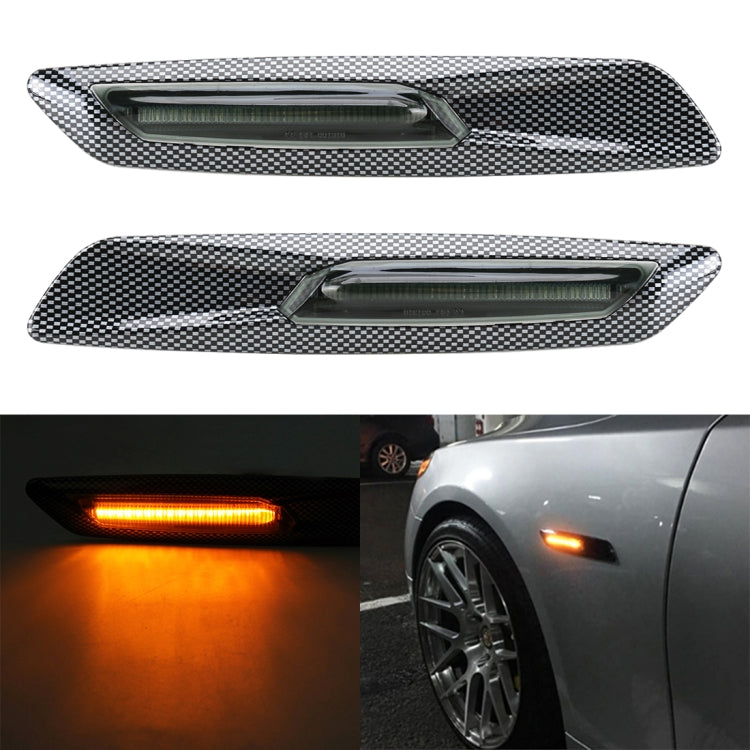 Pair of patterned LED fender side lights with clear lens and amber glowing strip
