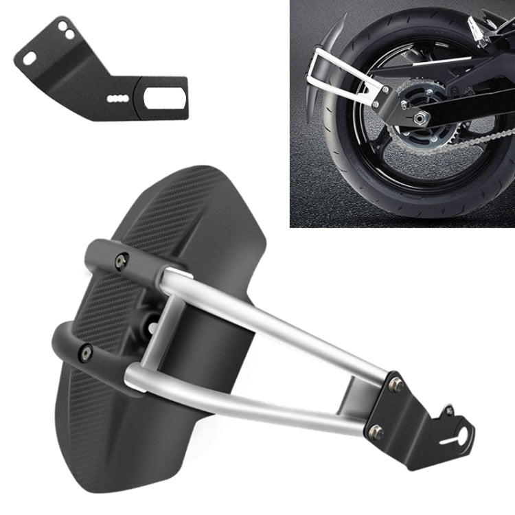 Rear wheel splash mudguard: black flap with silver support bar and black end bracket