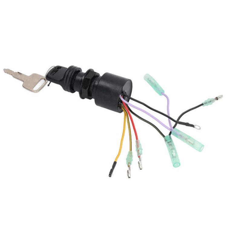 Key ignition switch with black housing and multicolor connector leads, key included
