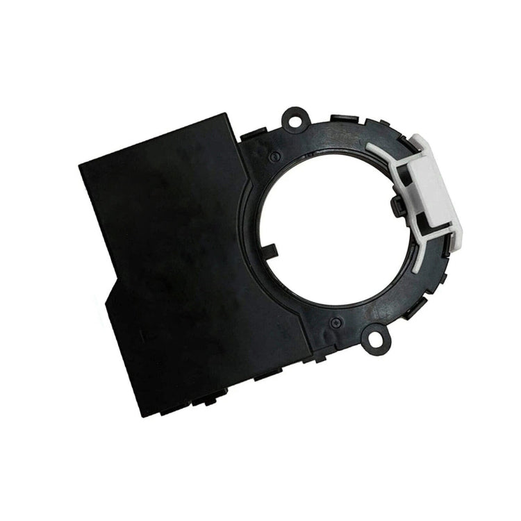 Car steering angle sensor housing piece, black plastic with white latch