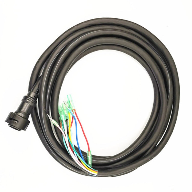 Yamaha 10-pin outboard control cable with black coiled lead and plug-style connector