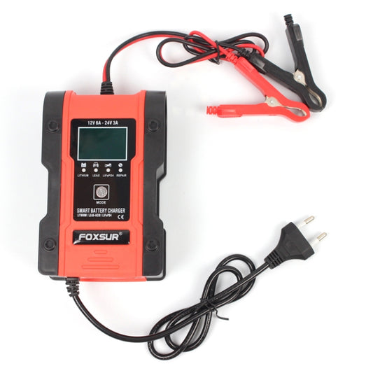 FOXSUR 12V-24V Car Motorcycle Repair Battery Charger AGM Charger, Red, Yellow