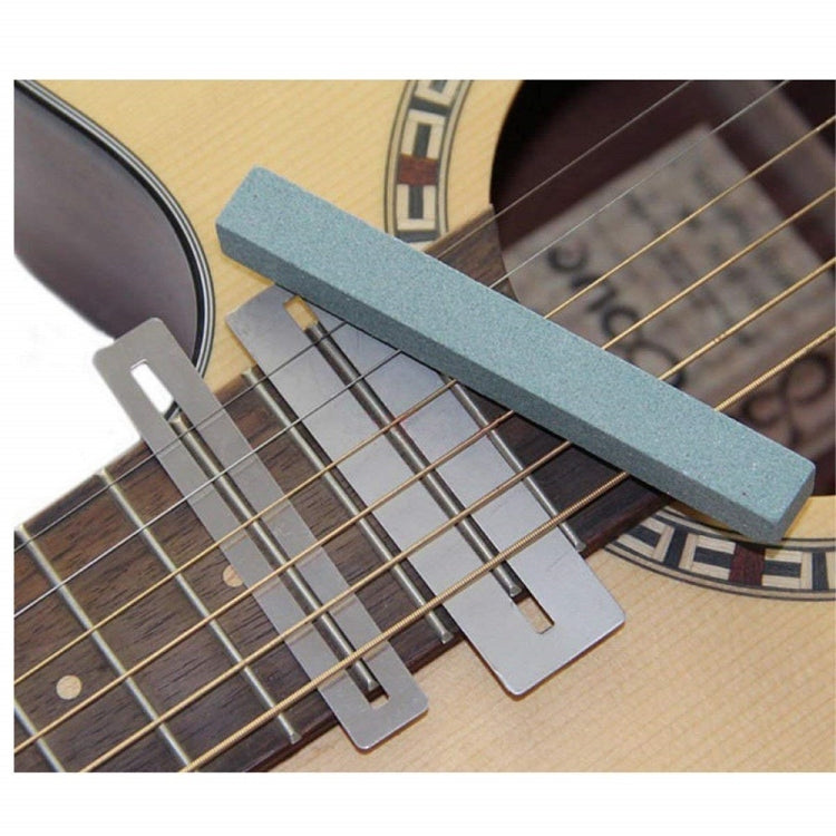 Fret polishing and leveling tool set with blue abrasive blocks for guitar frets