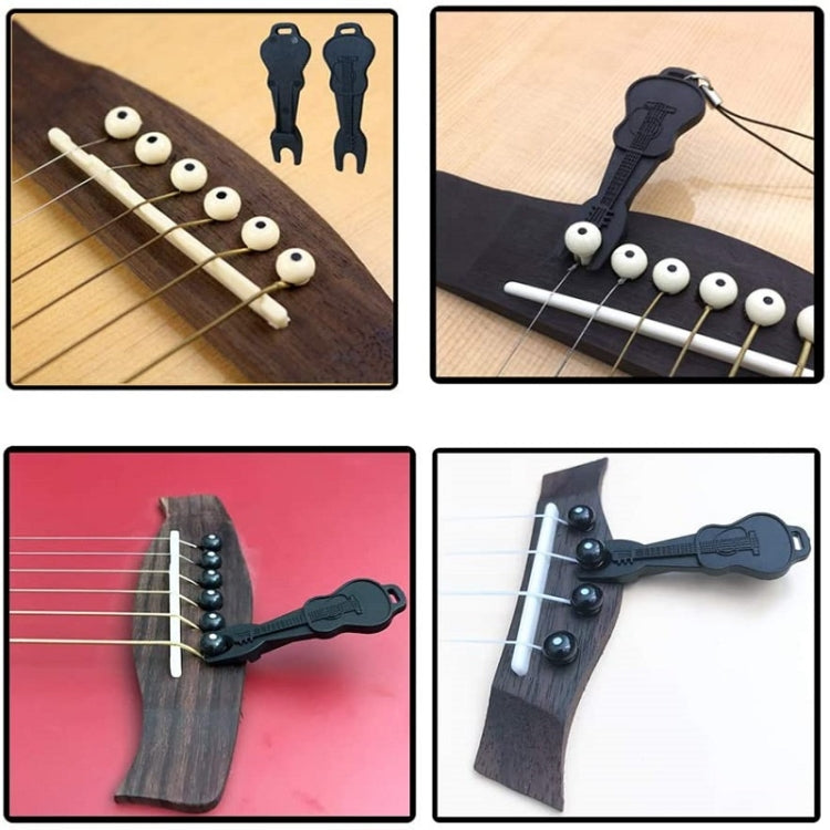 Guitar peg installation clips with pegs shown in four angle views