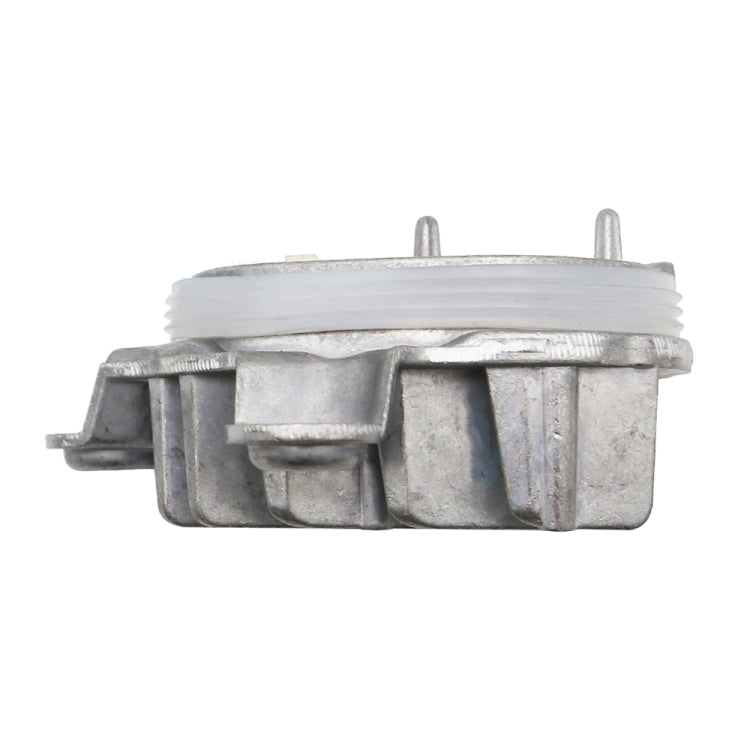 LED turn signal module end view with ribbed metal housing and translucent seal ring