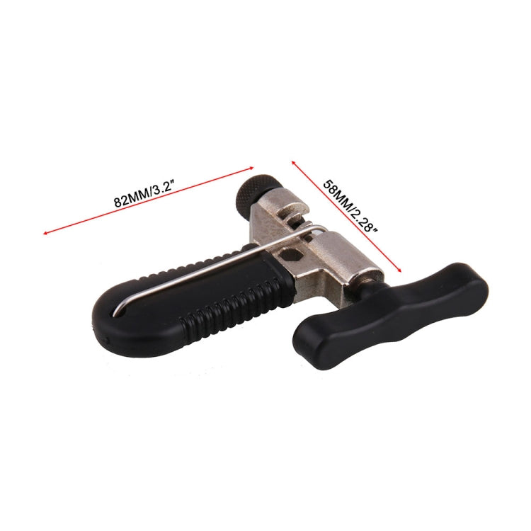 Bicycle chain breaker tool with size markings, black handles, metal cutter head