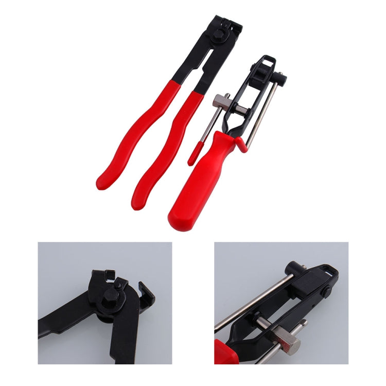 CV joint boot clamp pliers kit with two tools, red grips and black heads