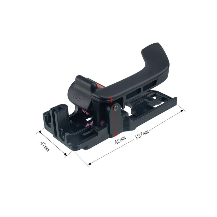 Left front inner door handle with dimensions shown; black latch handle mechanism