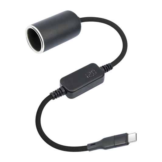 Type-C 5V to 12V Car Cigarette Lighter Socket Boost Cable with Voltage Display, 0.3m, 1m