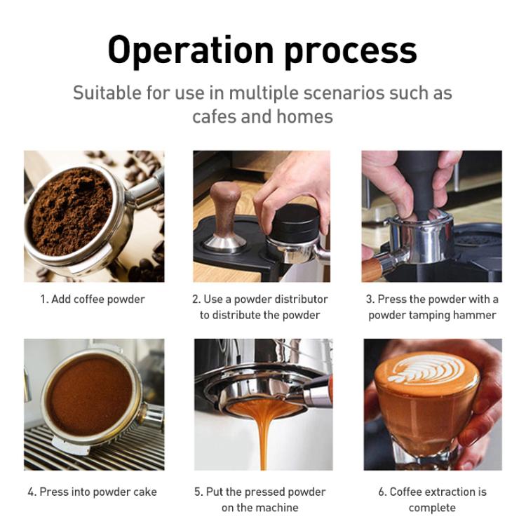 Coffee powder dosing cup in use for adding and distributing coffee grounds