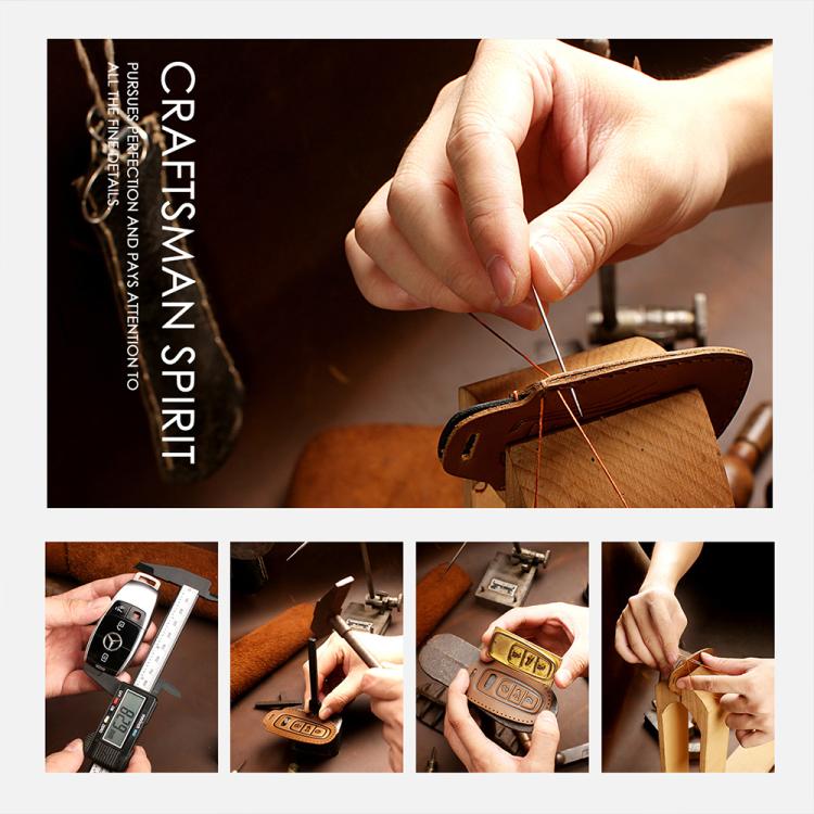 Cowhide leather key cover with lanyard loop and visible hand-stitched details