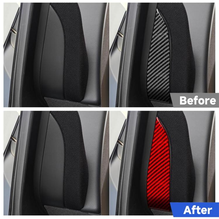 A-pillar trim sticker set, black and red carbon-fiber look on car door