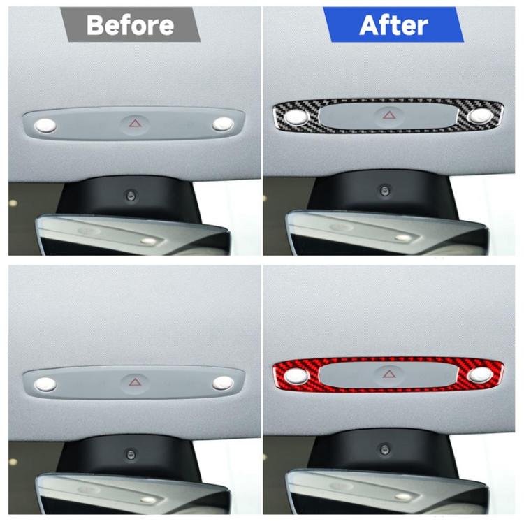 Reading light panel trim sticker, red and black carbon fiber oval with holes