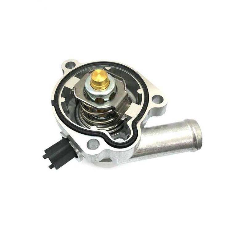 Thermostat housing water pump outlet assembly with cap and black sealing ring