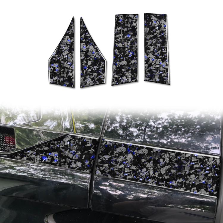 Carbon-fiber roof side decal set with black pattern and blue foil accents for coupe