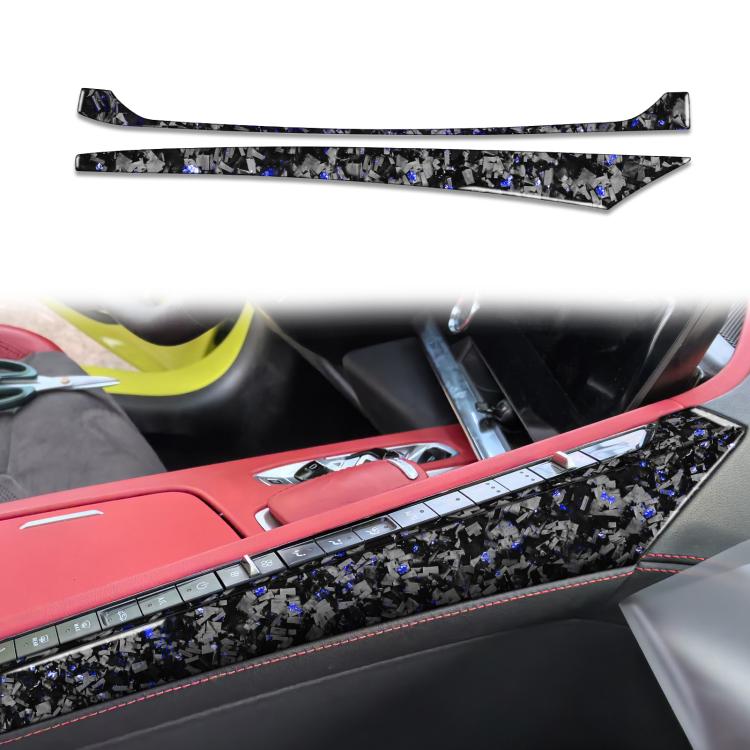 Left driver center console side decal set, black carbon-fiber with blue accents