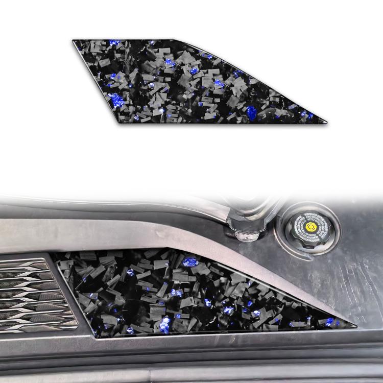 Carbon-fiber style front storage vent decal for left front, blue foil shard accents