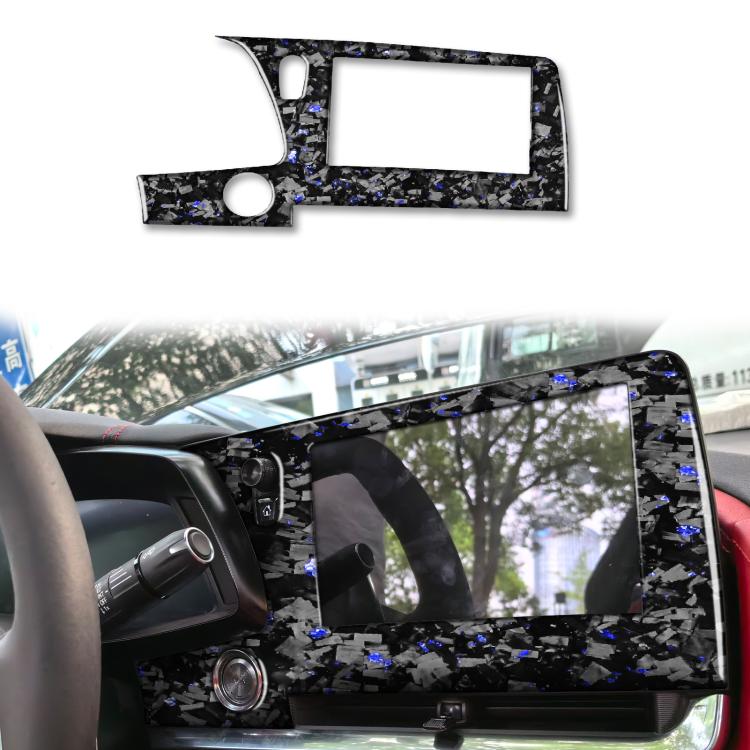 Left driver central control screen frame sticker, carbon fiber look with blue accents