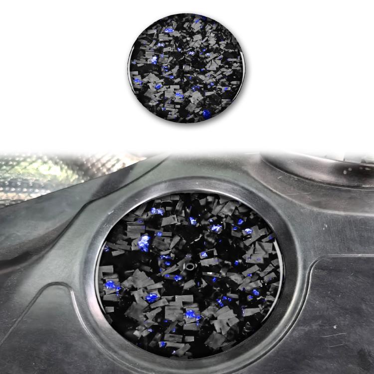 Engine compartment side sticker, black carbon-fiber look with blue metallic shard foil