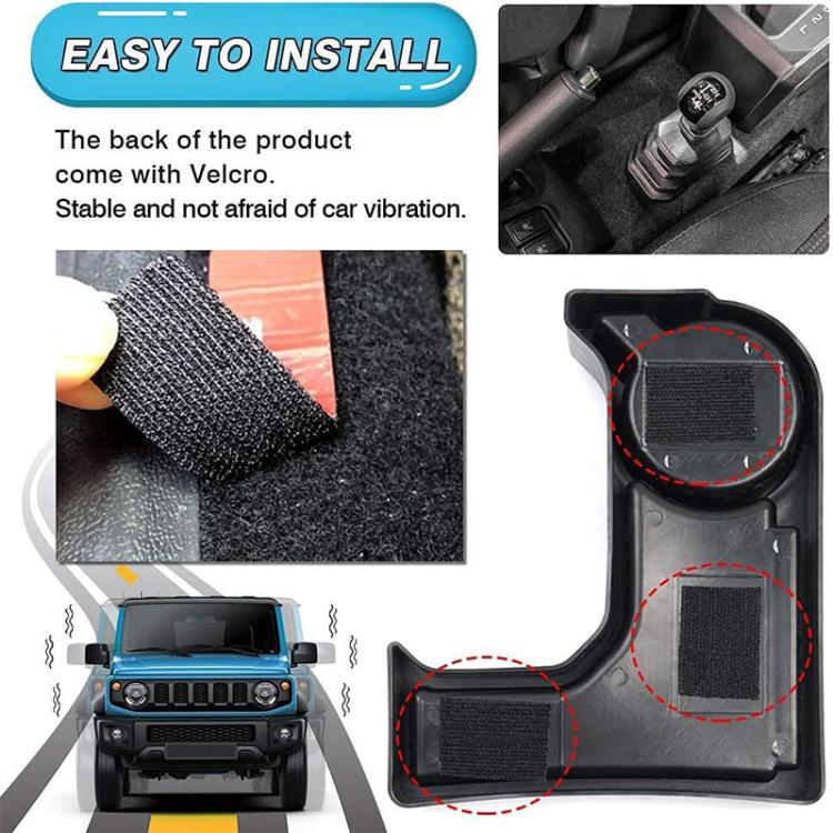 Central console storage box with velcro backing and textured anti-slip mat pads