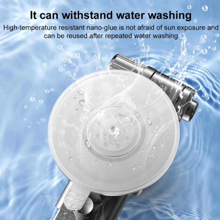 Water-resistant suction cup phone holder base with circular suction pad and arm