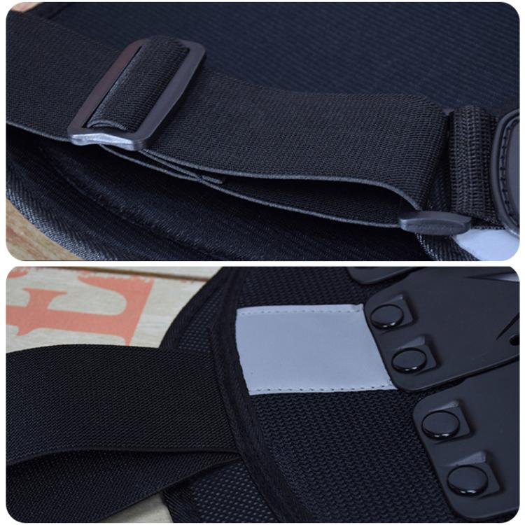 Black motorcycle armor chest protector vest with hard shell panels and adjustable straps