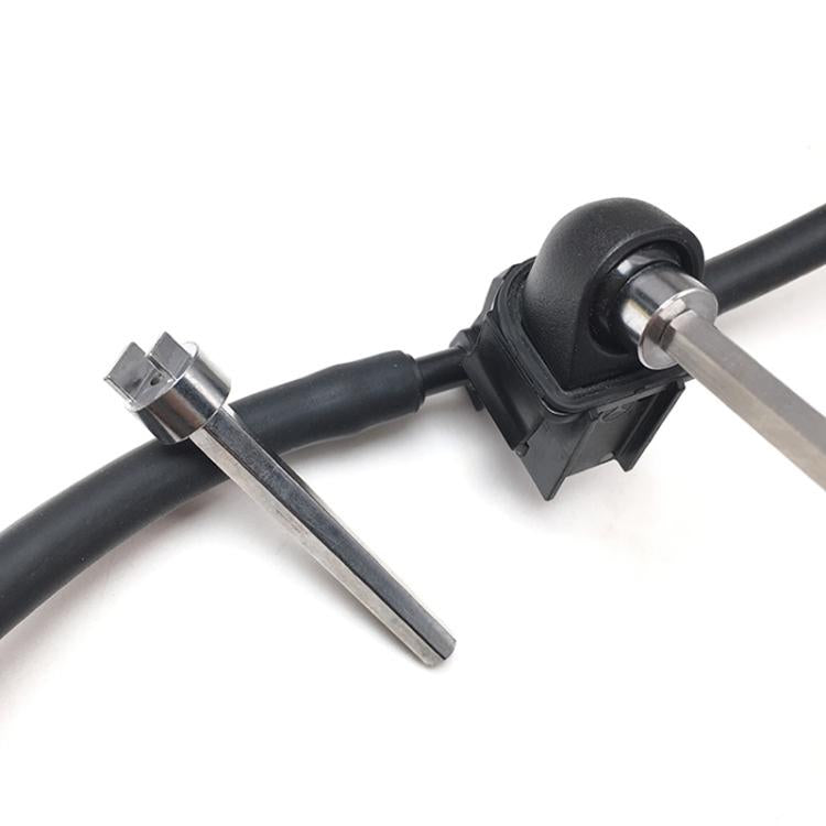 Windshield washer nozzle adjuster tool with black housing and metal adjustment rod