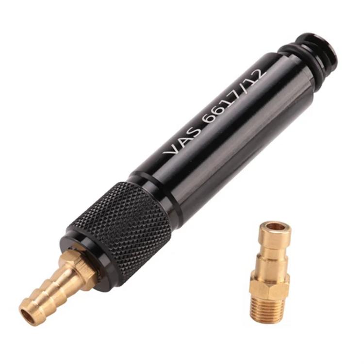 Fuel fitting tool adapter with brass outlet, black grip, and VAS 6617/12 sleeve