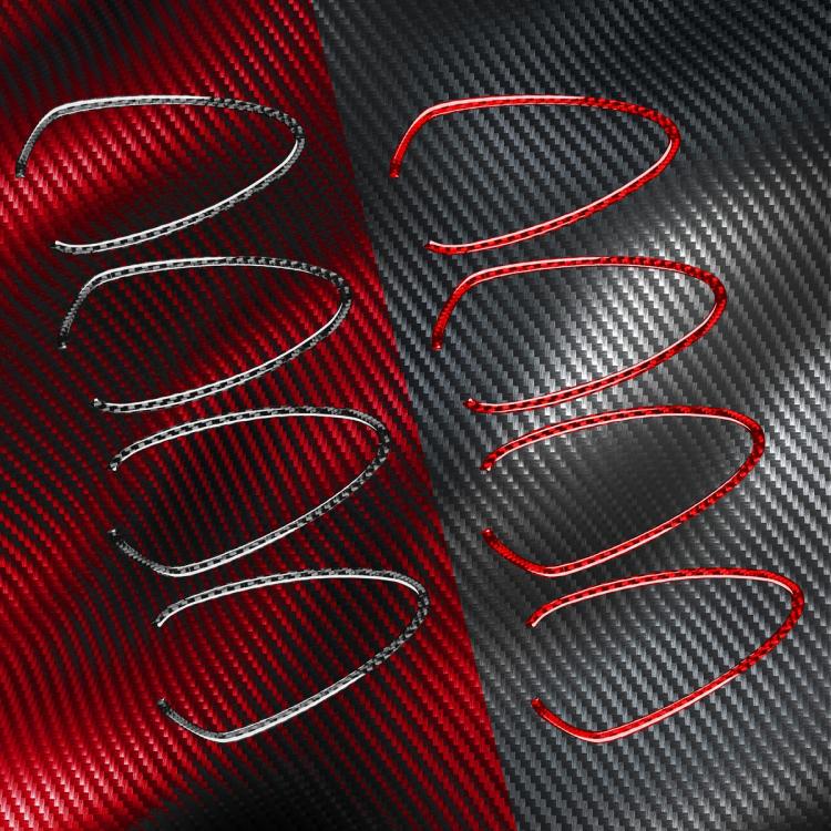 Eight red-trim carbon-fiber inner door handle panel sticker pieces with mesh lines