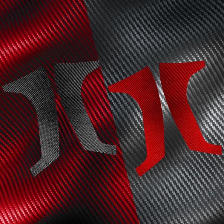 Close-up of carbon-fiber style sticker pattern in red and black
