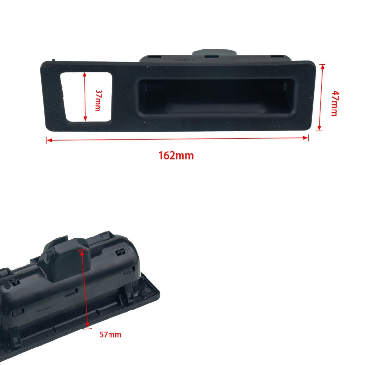 Black trunk lock housing, dimensions shown: 162mm length and 47mm height