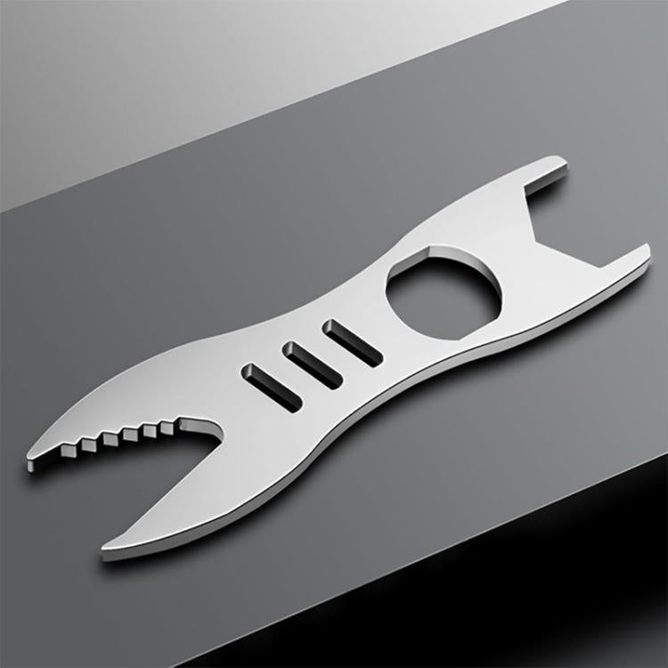 Silver multipurpose wrench bar with hex openings and extended serrated jaw