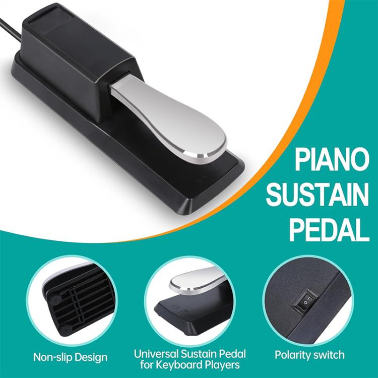 Close-up of black sustain pedal footplate with non-slip base design