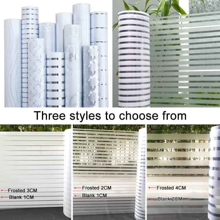 Rolls of frosted striped privacy glass sticker film in different widths and styles